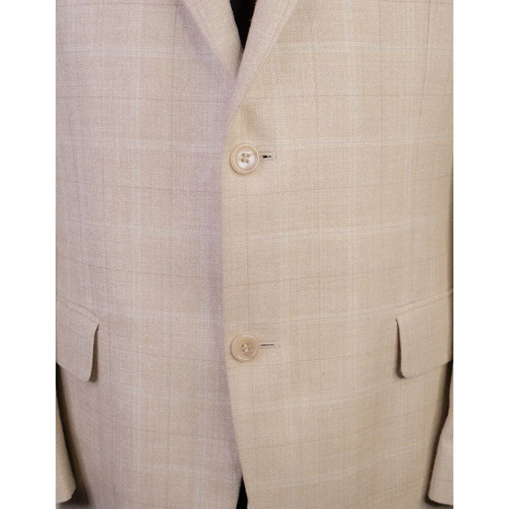Michael Kors Silk/Wool Blend Sport Coat Blazer 42R Beige Check 2-Button Jacket